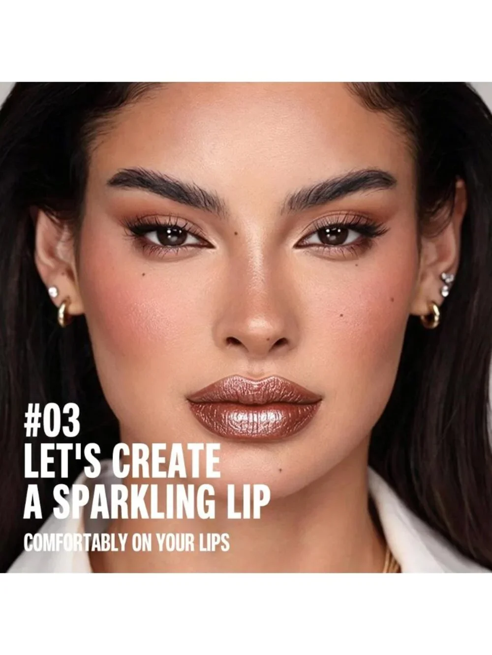Women 1Pcs -03 Copper Shimmery Metallic Cone-Tip Glitter Lipstick and Lip Liner
